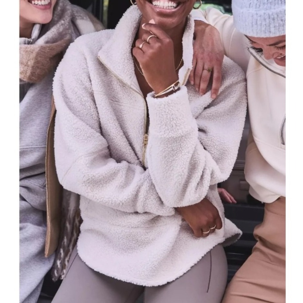 CALIA Seamed Sherpa 1/2 Zip Pullover Size M Cream NEW Fleece Mock‎ Neck Cozy - Picture 10 of 10